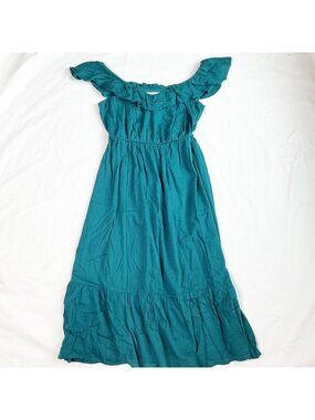 Old Navy Womens Teal Maxi Dress Ruffled Off-Shoulder Neckline Tiered Hem Small